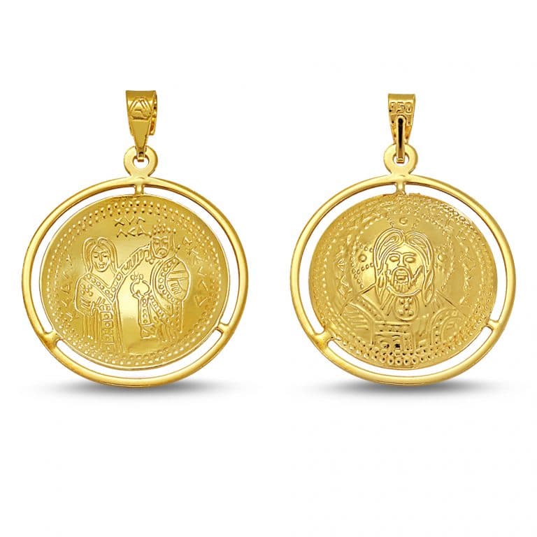 Pendant gold circle double face engraved