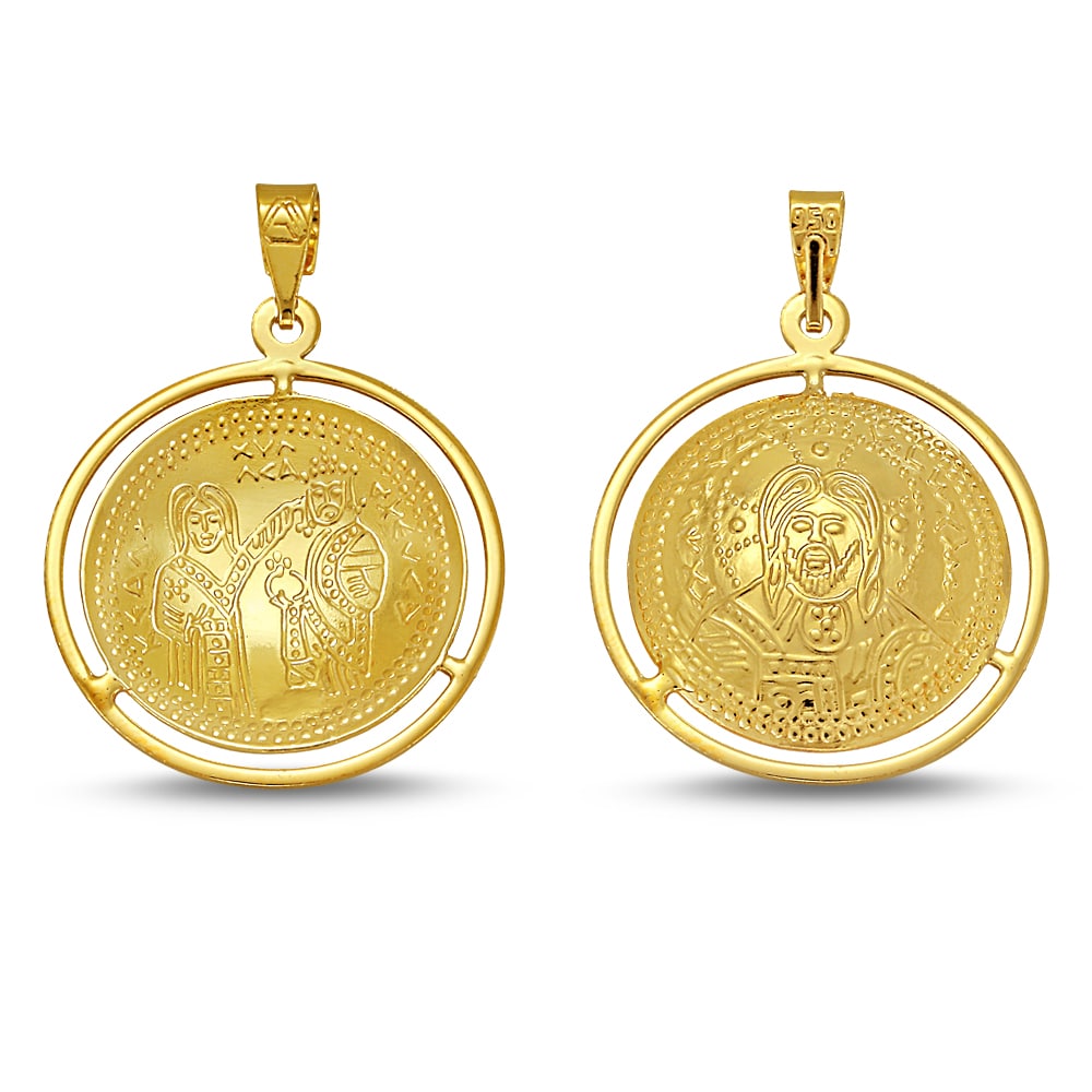 Pendant gold circle double face engraved