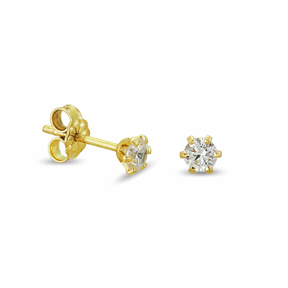 Gold earrings with white zircon
