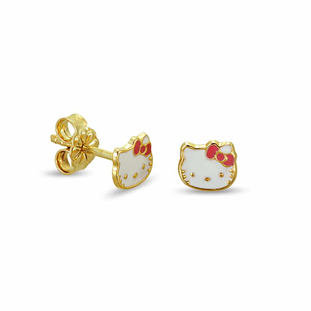 Σκουλαρίκια χρυσά με λευκό με σμάλτο Hello Kitty