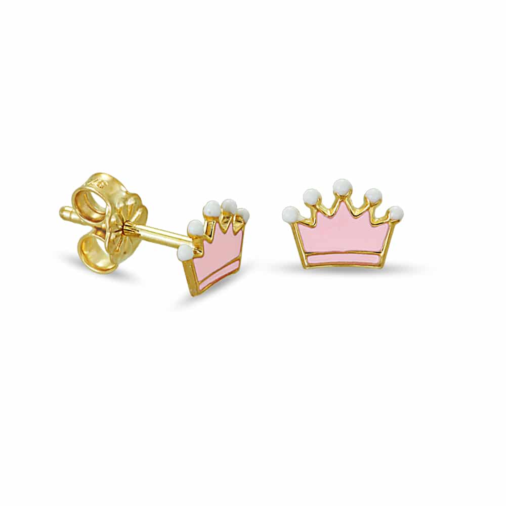Gold crown earrings with enamel
