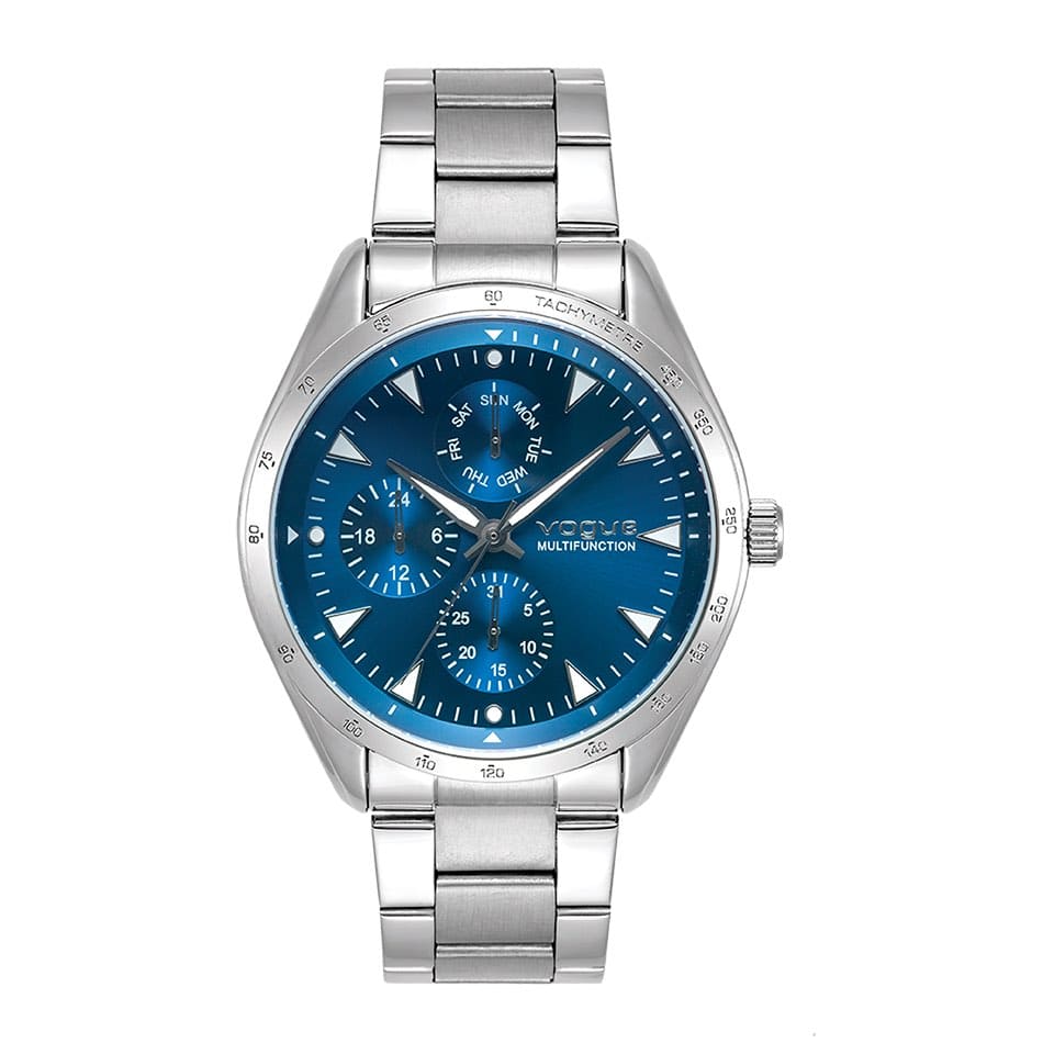 Kingsman ανδρικό ρολόι, μεταλλικό μπλε sapphire καντράν & ασημί ατσάλινο μπρασελέ, VOGUE