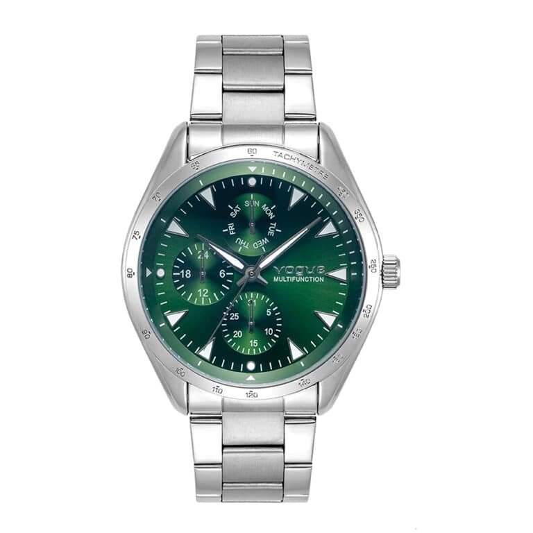 Kingsman ανδρικό ρολόι, μεταλλικό πράσινο καντράν & ασημί ατσάλινο μπρασελέ, VOGUE