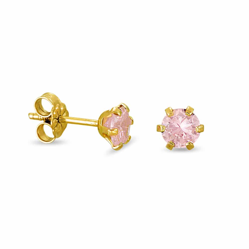 Gold earrings with pink zircon
