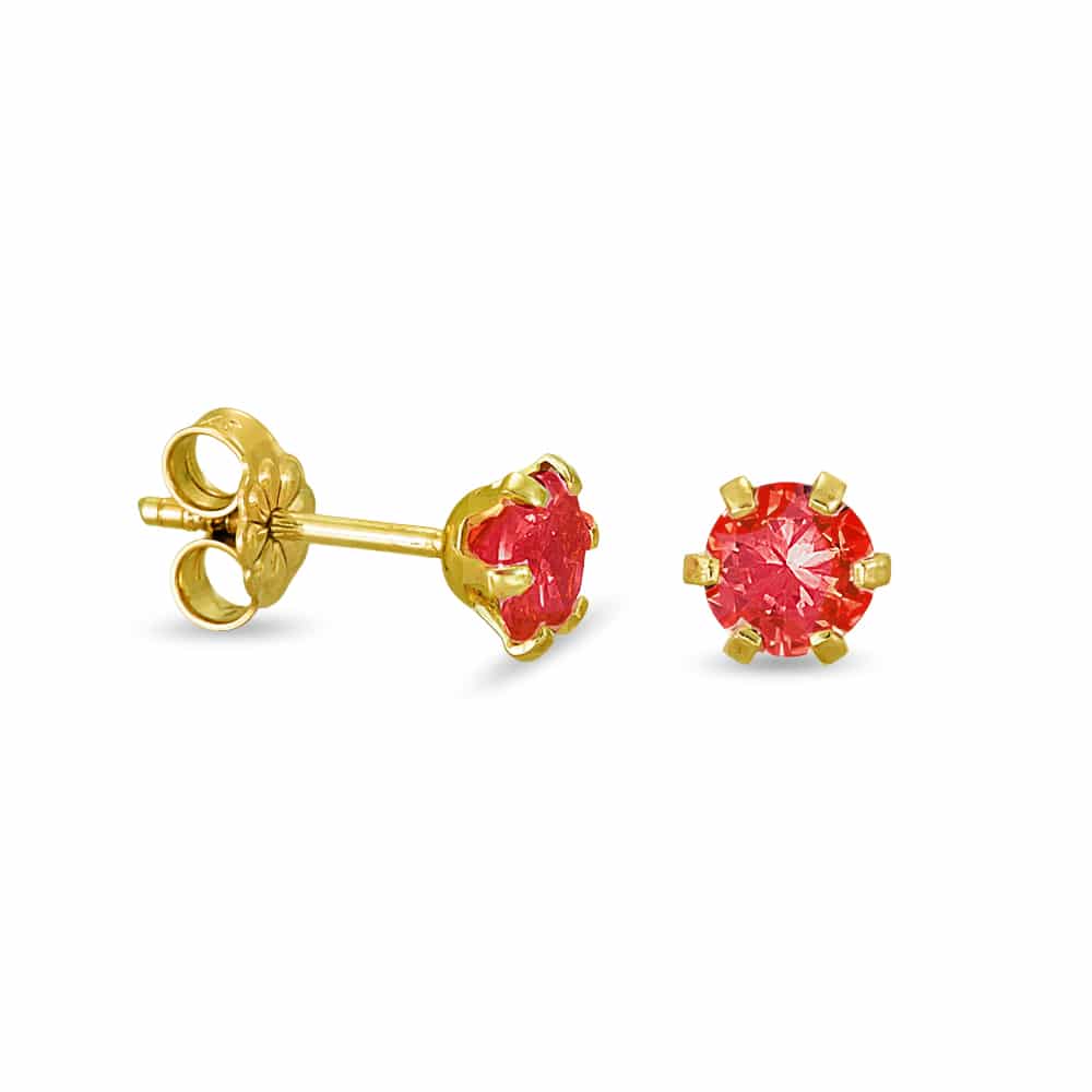Gold earrings with red zircon