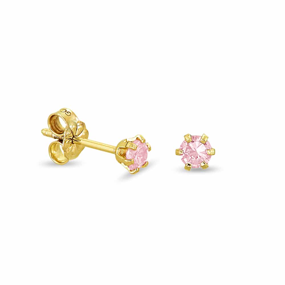 Gold earrings with small pink zircon