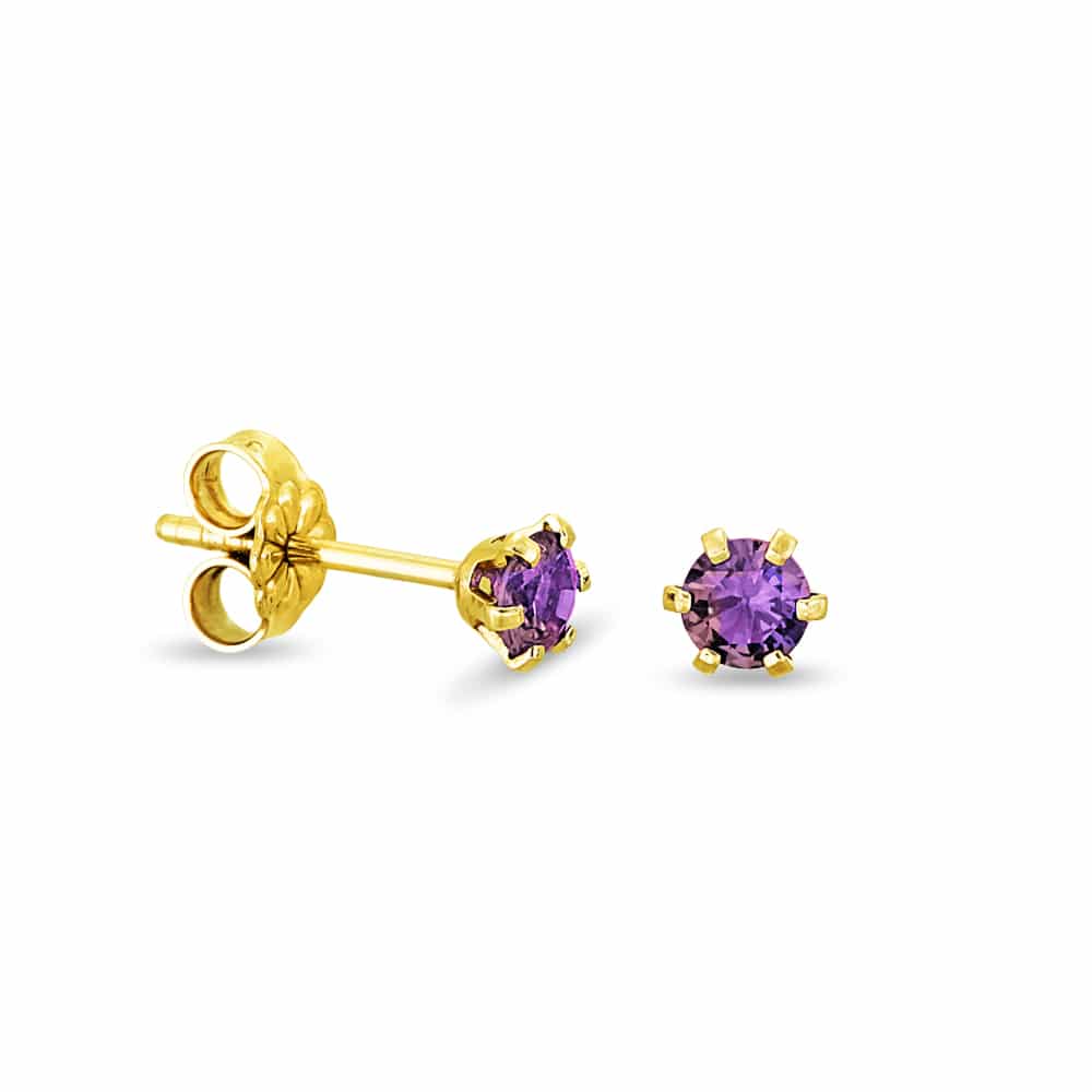 Gold earrings with small purple zircon
