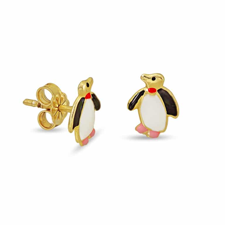 Gold penguin earrings with black enamel