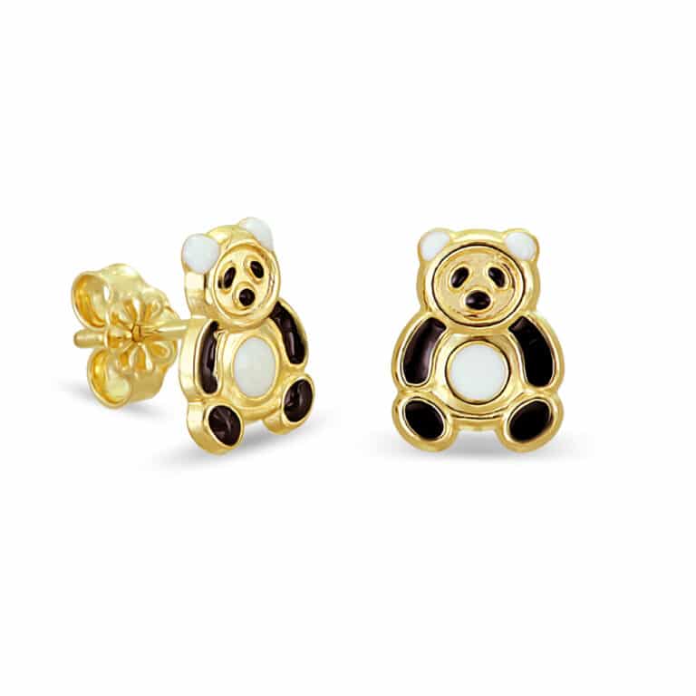 Gold teddy bears earrings with black enamel