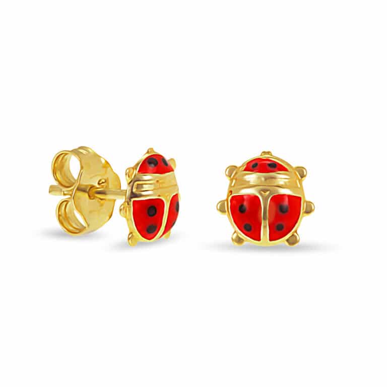 Gold ladybugs earrings with red enamel