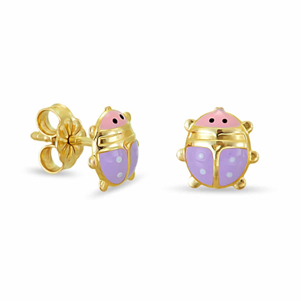 Gold ladybugs earrings with enamel
