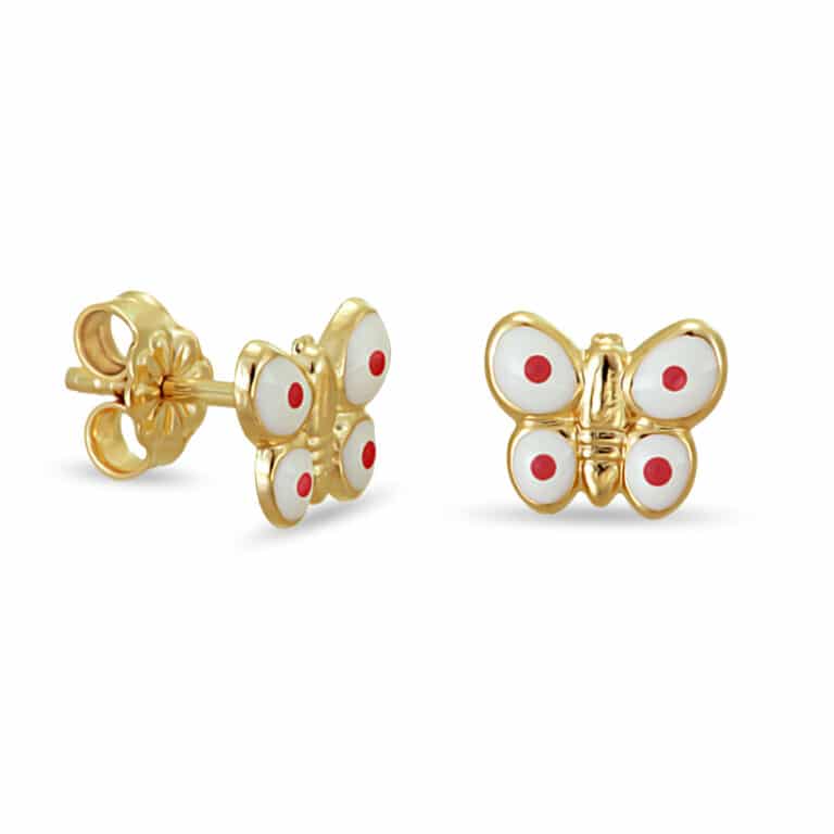 Gold Butterfly earrings white enamel