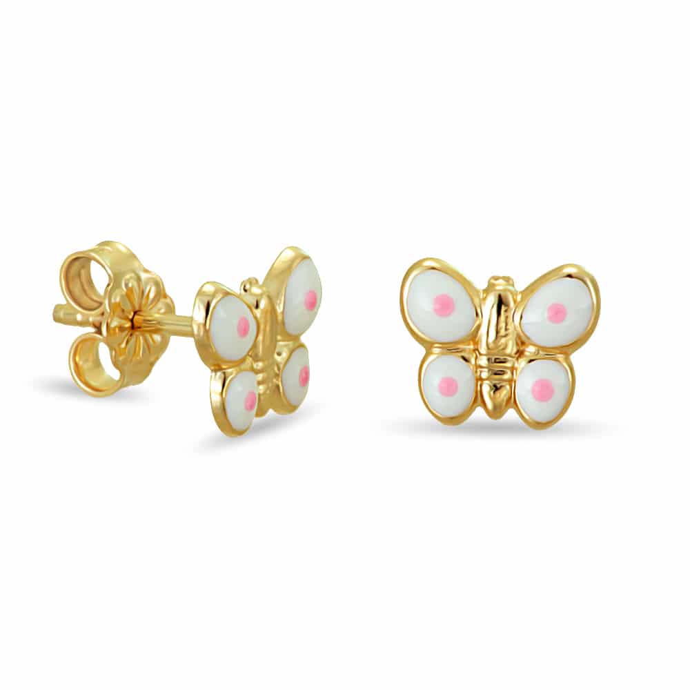 Gold Butterfly earrings white enamel