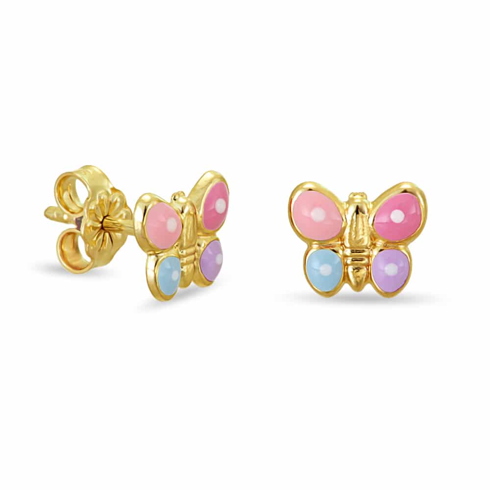 Gold butterfly earrings multicolour enamel