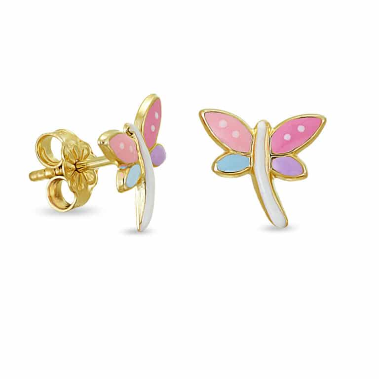 Gold dragonflies earrings multicolour enamel