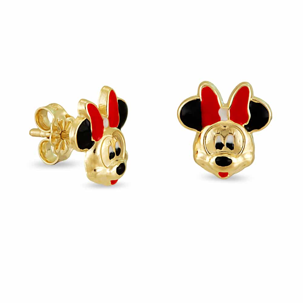 Gold minnie mouse earrings enamel