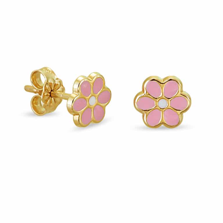 Σκουλαρίκια χρυσά μαργαρίτα ροζ σμάλτο