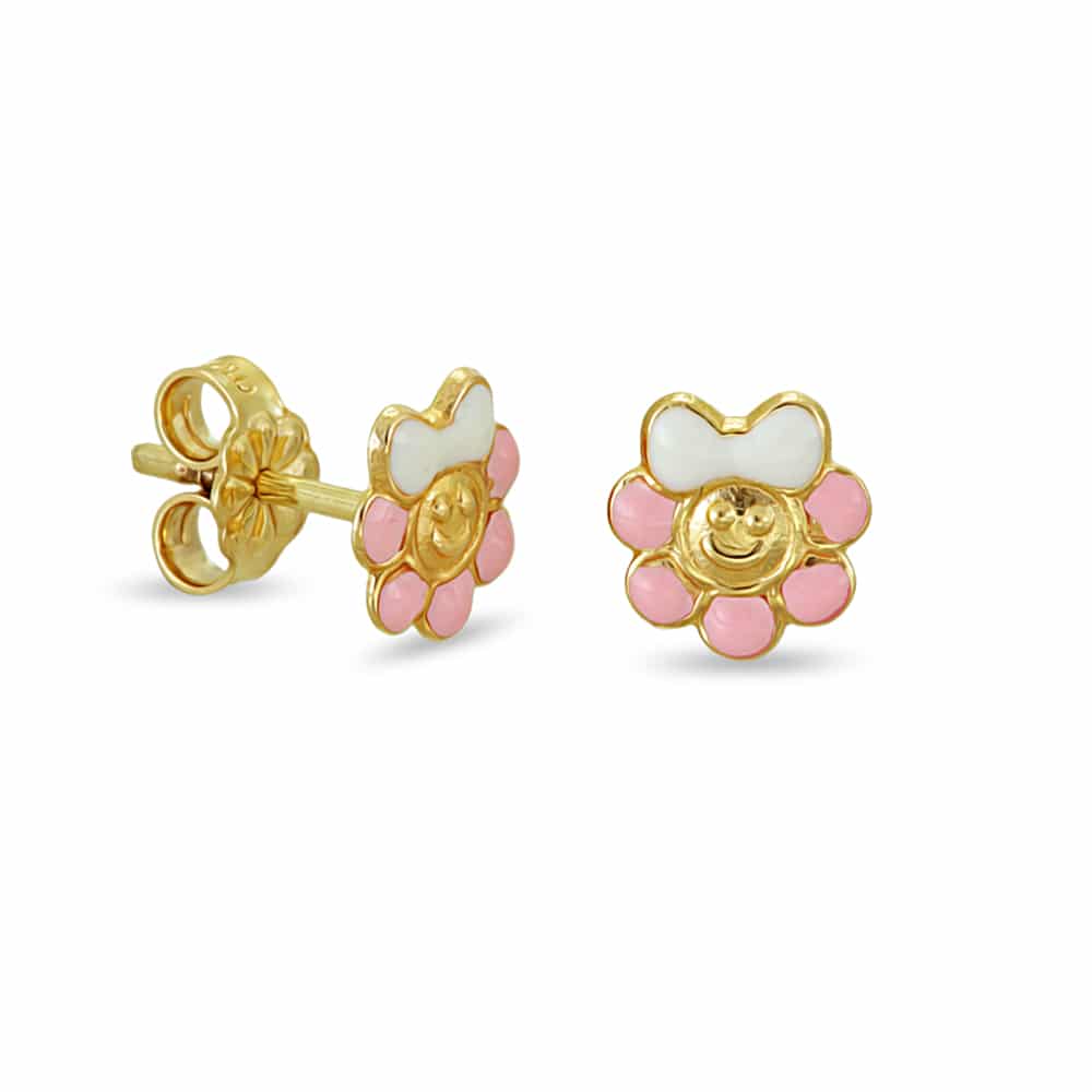 Gold flower earrings enamel