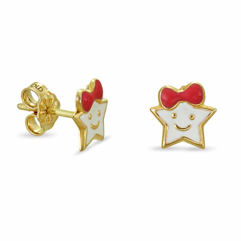 Σκουλαρίκια χρυσά αστέρι λευκό σμάλτο