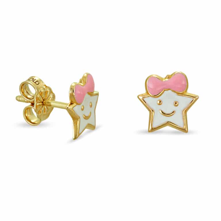 Σκουλαρίκια χρυσά αστέρι λευκό σμάλτο