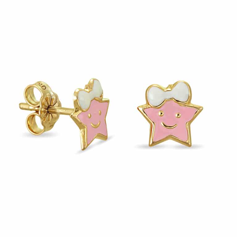 Σκουλαρίκια χρυσά αστέρι ροζ σμάλτο