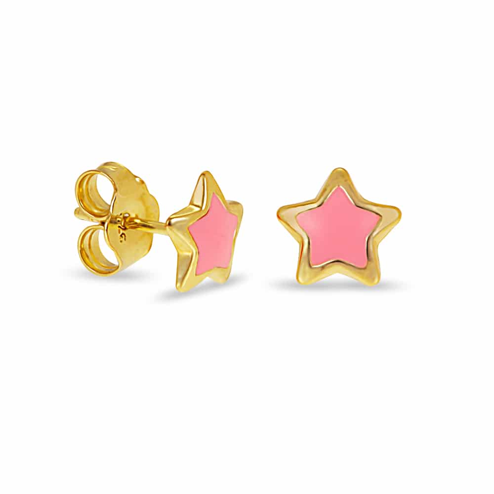 Σκουλαρίκια χρυσά αστέρι ροζ σμάλτο