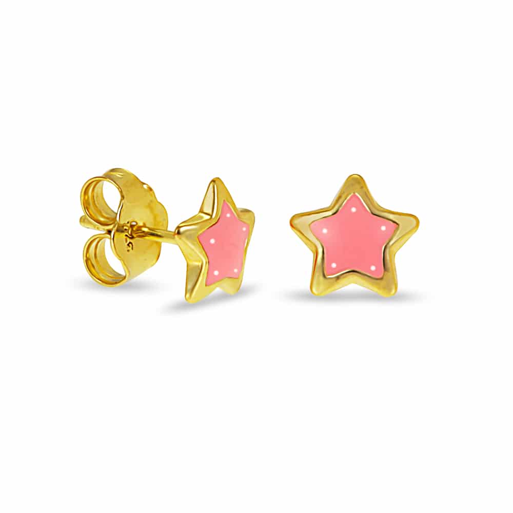 Σκουλαρίκια χρυσά αστέρι ροζ σμάλτο