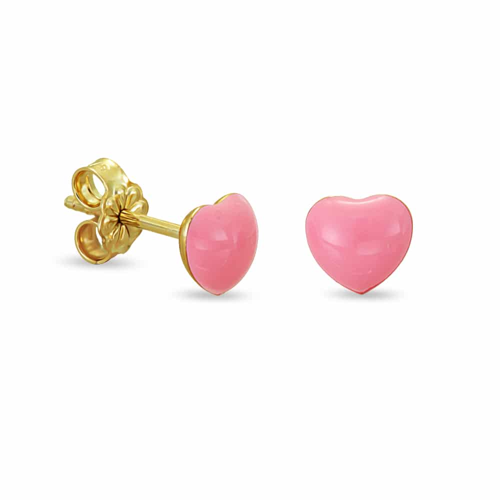 Σκουλαρίκια χρυσά καρδιά ροζ σμάλτο