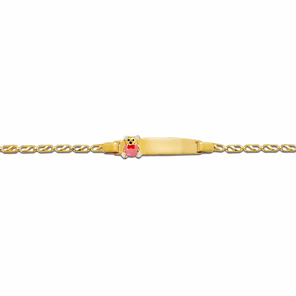 Gold Identity Bracelet With enamel teddy bear