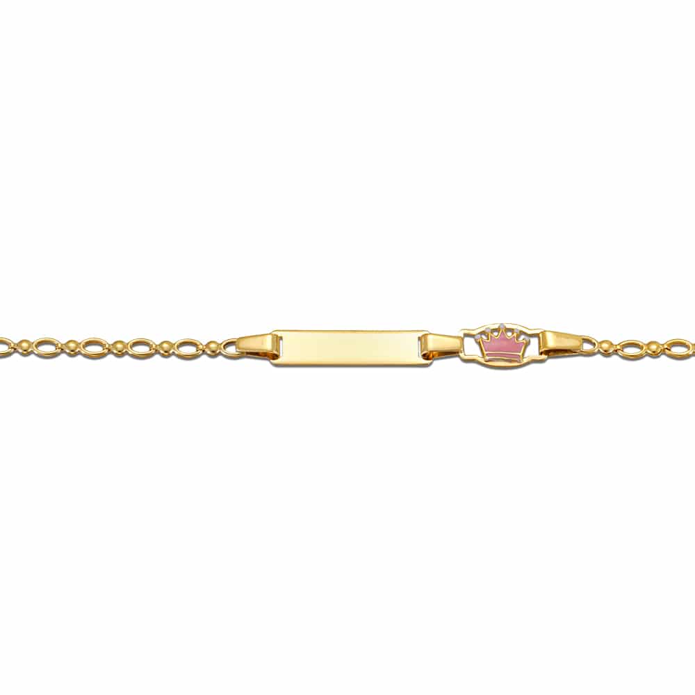 Identity bracelet gold with pink enamel crown